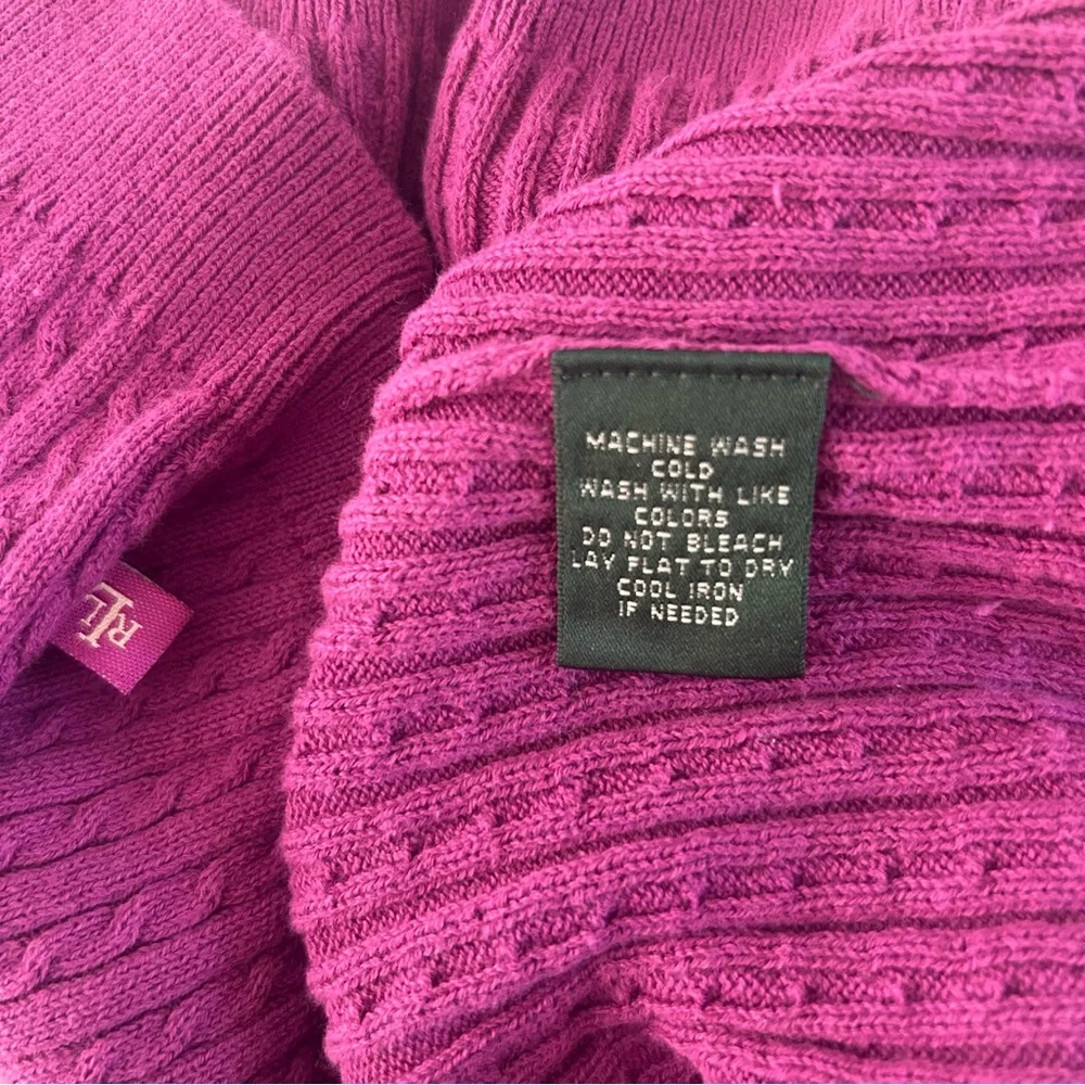 Lauren Ralph Lauren Women's Sweater 100%‎ Cotton Purple Cable Knit V-Neck Large